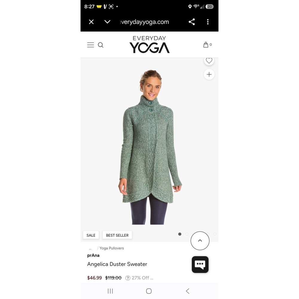 Prana Angelica Duster Sweater Green Heather Knit Mock Neck Cardigan Jacket